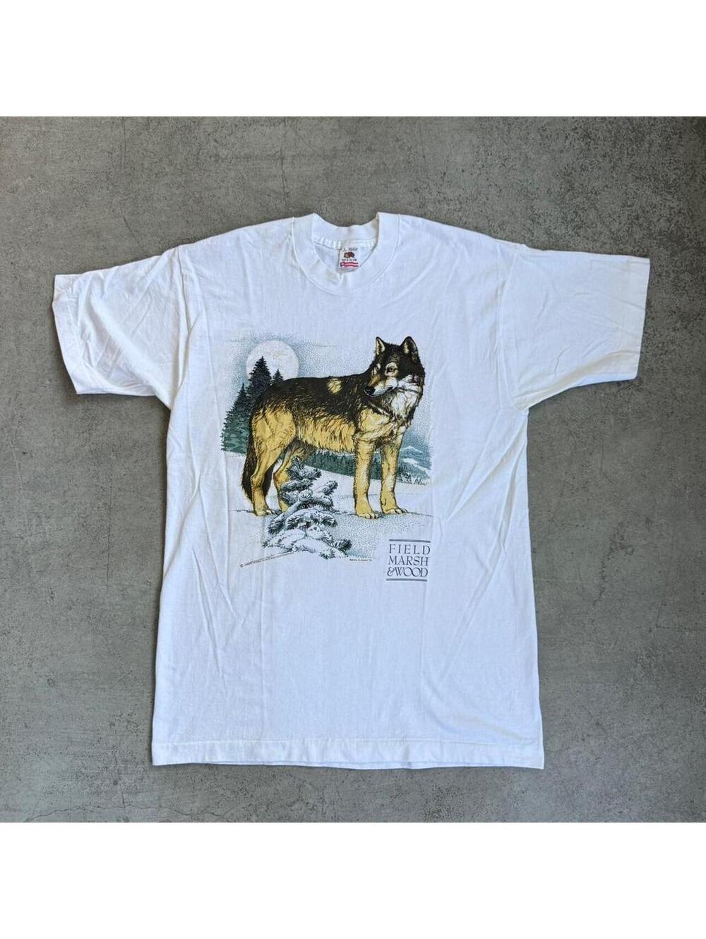 Vintage 90s Wolf Nature Graphic White T shirt